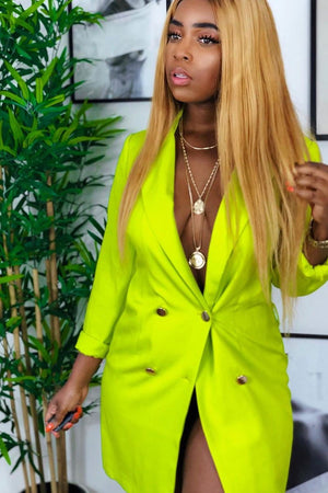 Lime Double Breasted Button Front Belted Blazer - Enya