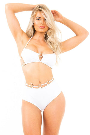White Heart Detail High Waist Bikini - Franki