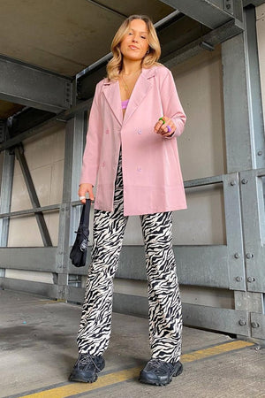 Pink Double Breasted Longline Blazer - Izelle