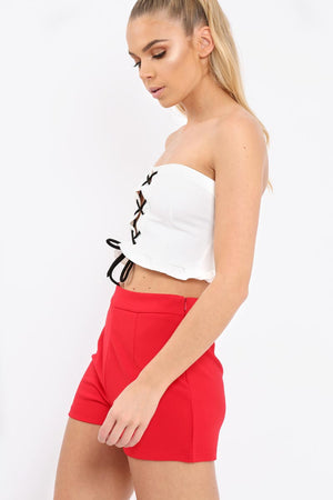 White Lace Up Front Frill Bandeau Crop Top - Cyndi
