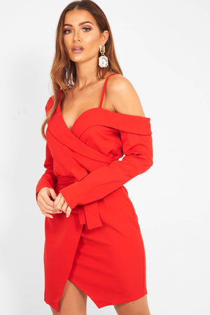 Red Off The Shoulder Blazer Dress - Halia