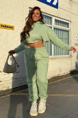 Mint Cropped Oversized Hoodie and Joggers Co-ord - Karenza