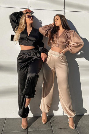 Stone Luxe Satin Joggers - Ilona