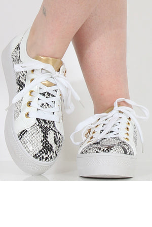 White Snakeskin Platform Pumps - Samira