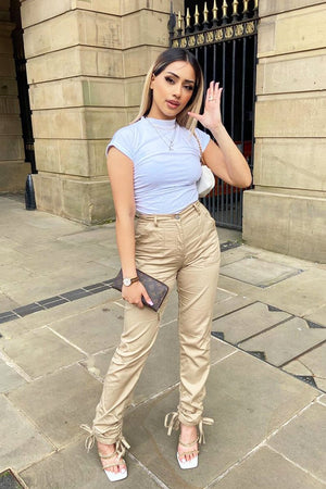 Camel Gathered Hem Tie Trousers - Aaira