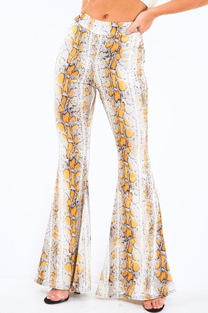 Yellow Snake Print High Waisted Flared Trousers - Kamryn