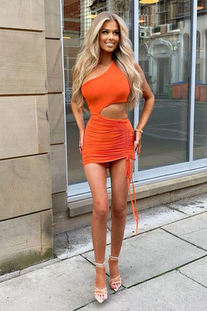 Orange Slinky One Shoulder Cut Out Dress - Semira
