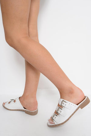 White Western Buckle Sliders  - Tana