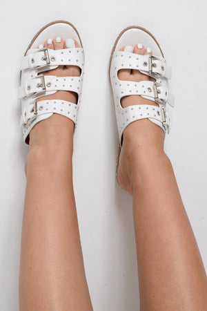 White Western Buckle Sliders  - Tana