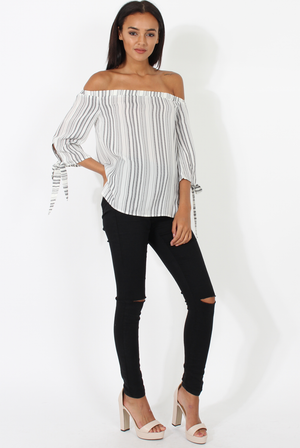 White Patterned Bardot Top - Tessie