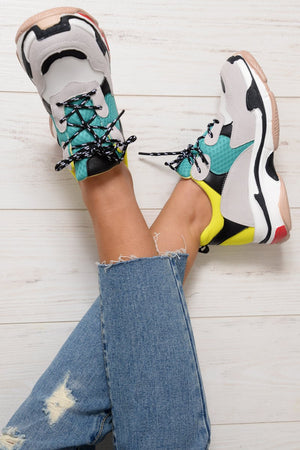 Yellow And Green Chunky Lace Up Trainers - Thea