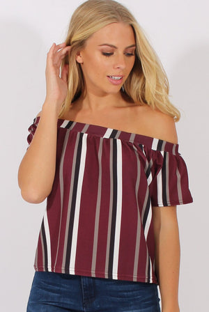 Wine Striped Bardot Top - Victoria