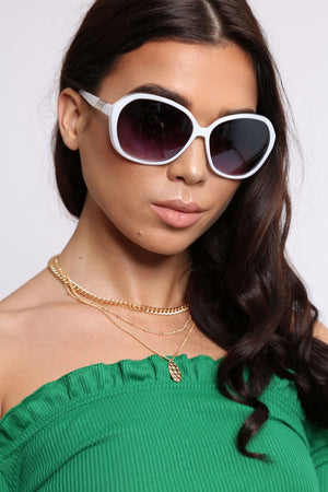 White Retro Rounded Frame Sunglasses - Liza
