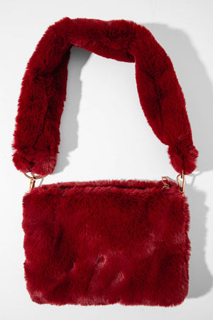 Wine Faux Fur Shoulder Bag - Anam