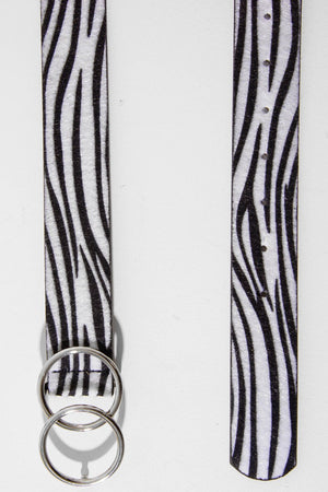 Zebra Print Faux Pony Hair Double Circle Buckle Belt - Tansy